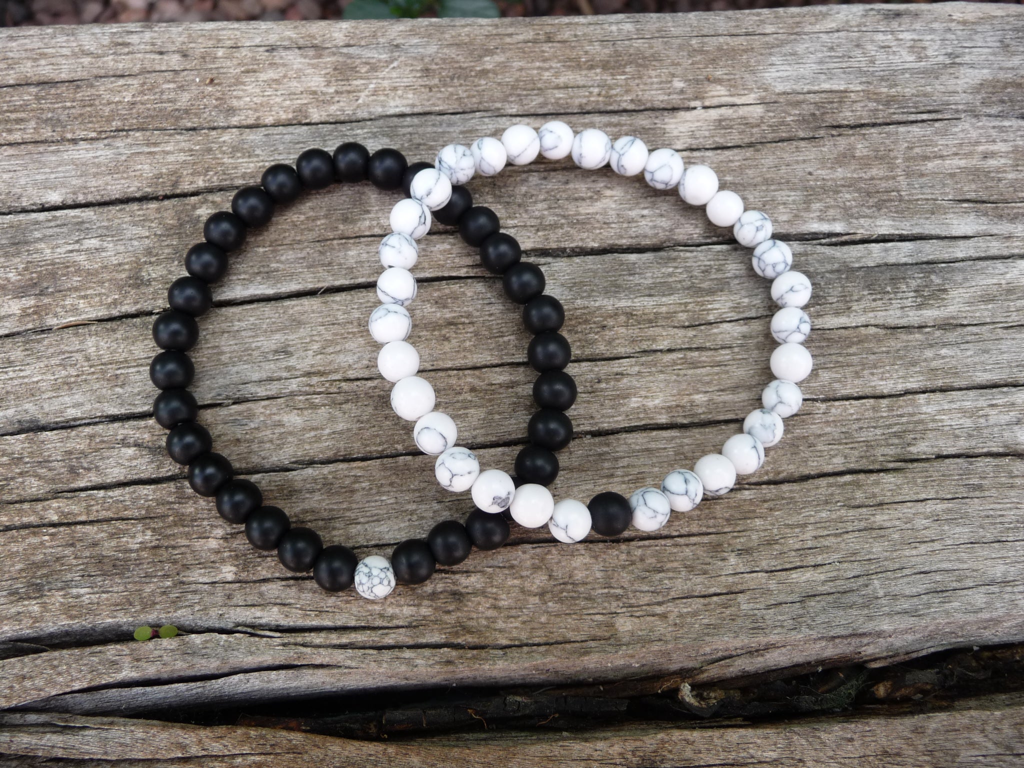 Bracelets élastiques de distance, de couple en Agate noire et Howlite blanche