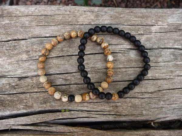 Bracelets élastiques de distance, de couple en Jaspe Image et Agate noire
