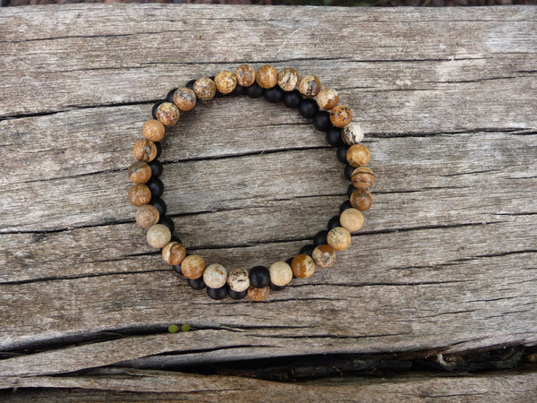 Bracelets élastiques de distance, de couple en Jaspe Image et Agate noire