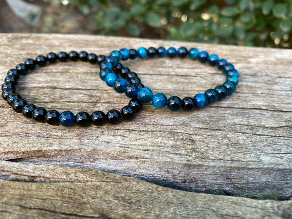 Bracelets élastiques de distance, de couple en Onyx et Oeil de Tigre bleu Turquoise
