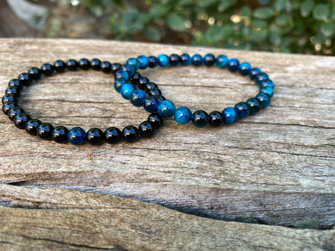 Bracelets élastiques de distance, de couple en Onyx et Oeil de Tigre bleu Turquoise
