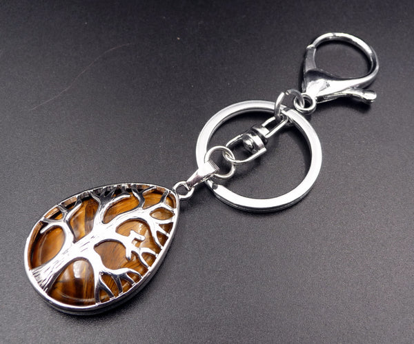 Porte-clefs ou bijou de sac Arbre de vie en Oeil de Tigre