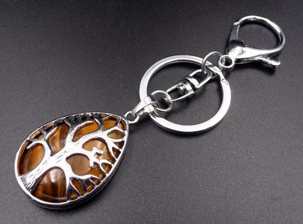 Porte-clefs ou bijou de sac Arbre de vie en Oeil de Tigre