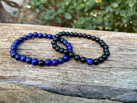 Bracelets élastiques de distance, de couple en Agate noire et Lapis Lazuli