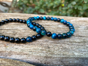 Bracelets élastiques de distance, de couple en Onyx et Oeil de Tigre bleu Turquoise